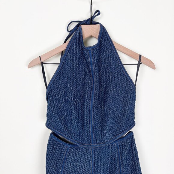 Sabina Musayev Eti Midi Maxi Dress Cut Out Halter Denim Summer Sundress Tie Back - Picture 8 of 15